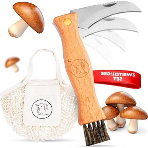 Hoogwaardig champignonmes met borstel en tas van katoen - champignonmes met borstel - tuinmes vouwmes - champignonborstel - oogsttas - vleesmes - tuinmes