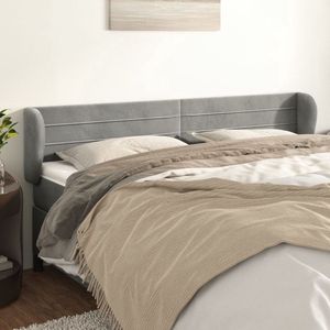 The Living Store Hoofdbord met randen 203x23x78/88 cm fluweel lichtgrijs - Klassieke Hoofdbord - Hoofdbord Kopen - Fluweel Hoofdbord - Grijs Hoofdbord - Verhogen Bed Comfort