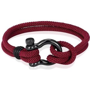 Nautische heren armband Paracord Edelstaal Anker Bordeaux-21cm