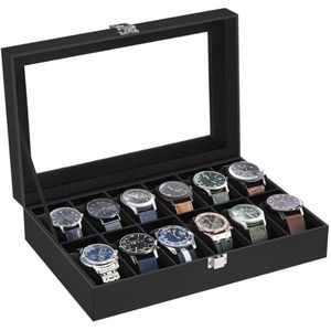orion store - 12 Horloge Armband Bangle Doos Display Opbergkoffer (Geheel Zwart 12 Horloges) - 20.2cm x 30.3cm x 7.8cm