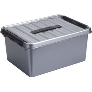 2x Opberg box/opbergdoos 15 liter 40 cm zilver/zwart - A4 formaat pslagbox - Opbergbak kunststof