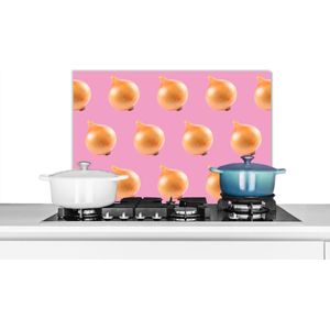 Spatscherm keuken 70x50 cm - Kookplaat achterwand Groenten - Uien - Patronen - Roze - Muurbeschermer - Spatwand fornuis - Hoogwaardig aluminium