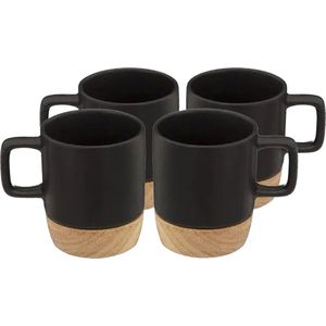 Koffiekopjes/theekopjes - 8 stuks - aardewerk - zwart - 120 ml