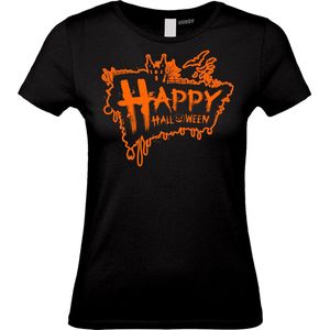 Dames T-shirt Happy Halloween | Halloween Kostuum Volwassenen | Halloween | Foute Party | Zwart dames | maat XXL