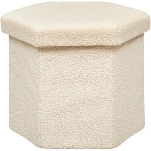 Atmosphera Poef/krukje/Hocker Jako - Opvouwbaar/Opslag box 60L - ivoor wit - D40 x H38 cm - MDF/polyester