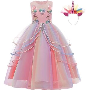Unicorn Jurk | Eenhoorn Jurk | Prinsessenjurk Meisje | Verkleedkleren Meisje |maat 134/140| Prinsessen Verkleedkleding | Carnavalskleding Kinderen |+ Haarband | Roze