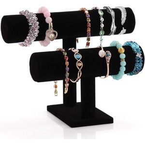 Juwelenstandaard met 2 lagen voor Vrouwen Meisjes, T-Staaf Juwelenhouder voor Armband, Ketting, Horloge, Juwelenorganizer, Zwart, Geschenk voor Vrouwen
