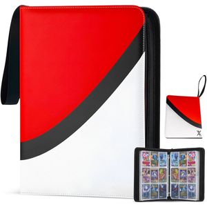 Verzamelmap 900 kaarten – 9 pocket – binder map met ritssluiting – 50 pagina’s – Rood/Wit – Geschikt voor Pokemon kaarten