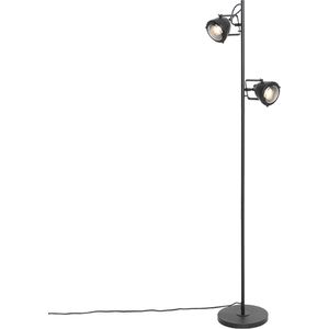 QAZQA emado - Industriele Vloerlamp | Staande Lamp - 2 lichts - H 153 cm - Zwart - Industrieel - Woonkamer | Slaapkamer
