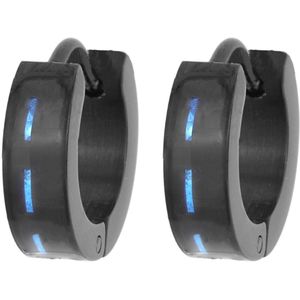 Traveller Oorringen - Heren - Edelstaal - Zwart - Carbon blauw - Ringen ø 10 mm - 181178