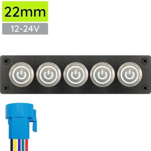 ProRide Metalen drukschakelaar 12-24V ON-OFF - Inbouwpaneel vijfvoudig - 22mm - IP67 - LED indicatie Wit