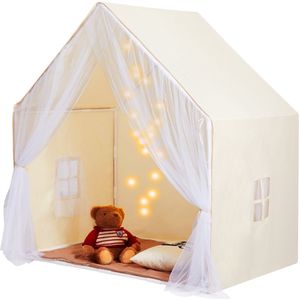 Kinderspeeltent, voor 1-5 Jaar, met Mat En Lamp, Raam, voor Binnen En Buiten, Yurt voor Jongens En Meisjes, Beige