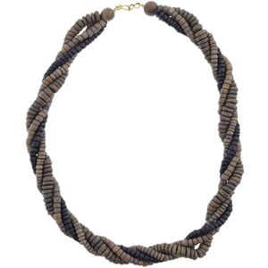 Behave – Gedraaide kokos ketting – 55 cm – Aardebruin en donker paars tinten