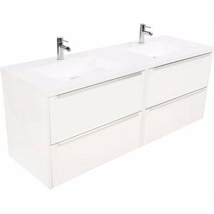 Saqu Salto voorgemonteerd badmeubel incl. glans witte wastafel met 2 kraangaten 160x52cm glans wit