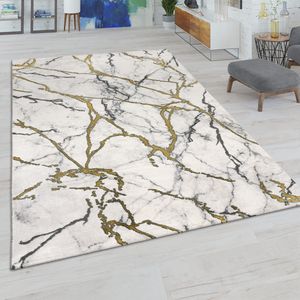 Paco Home Laagpolige Vloerkleden Grijs Goud Zacht Woonkamer Marmer-Look Versch. Designs 80x150 cm