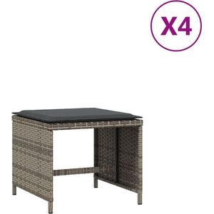 vidaXL - Tuinkrukken - 4 - st - met - kussens - 41x41x36 - cm - poly - rattan - grijs