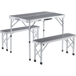 Casaria Campingtafel Aluminium – Incl. 2 Banken/Inklapbaar - Grijs