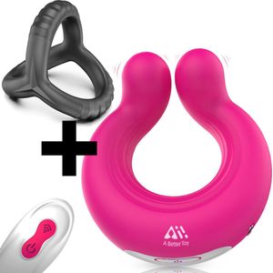 2x Aii Cockringen - 1x Cockring vibrerend met afstandsbediening + 1x Siliconen penisring + Gratis Opbergtas voor vibrerende cockring – roze