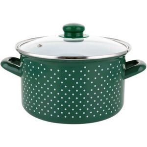 Emalia ''Retro Green'' klassieke geëmailleerde kookpan met glazen deksel - 22 cm - 5.3L - groen / wit - geschikt voor alle warmtebronnen - retro design