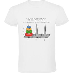 Kun jij alle schijven naar tower 3 verplaatsen? Heren T-shirt | raadsel | puzzel | oplossen | oplossing | denken