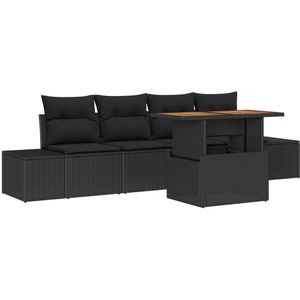 vidaXL - Tuin - Sofa - Set - Set - van - 5 - Zwart - Rattan, - Stof - 5-delige - buiten - eetset