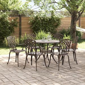 vidaXL - 7-delige - tuin - eethoek - set - brons - gietaluminium