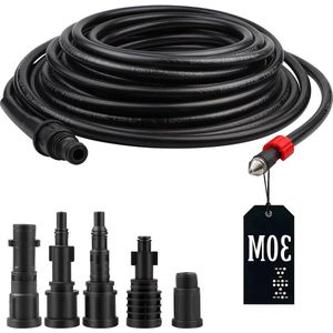 Slang voor buisreiniging 180 bar 60 °C - buisreinigingsset met 5 adapters - Kärcher/Lavor/Interpomp/Bosch - hogedrukreiniger afvoerreiniger - pijpreiniging set