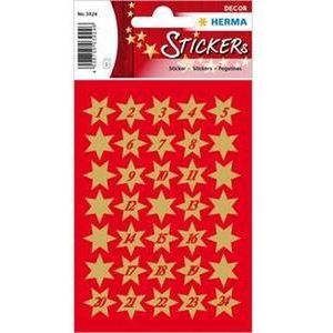 HERMA 3924 Stickers Décor Kerst Ster 6-puntig, goud Ø 14 mm met ziff.1-24