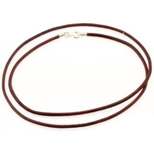 AuBor ®. Leren ketting met zilveren sluiting. Rood/Bruin. 2mm × 38cm