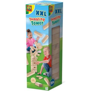 SES - Tuimeltoren XXL - 51 delige set met grote houten blokken - gemaakt van stevige materialen voor buiten spelen