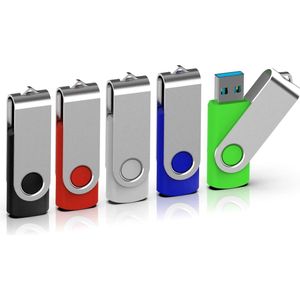 TOPESEL 5 stuks USB-stick 16 GB geheugensticks, USB 3.0, USB-flashdrive, 360 graden draaibaar design met metalen deksel, kleurrijk, zwart, zilver, blauw, groen, rood, 5 stuks