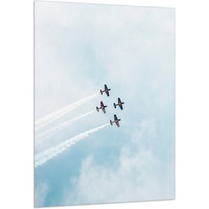 WallClassics - Vlag - Vier Zweefvliegtuigen met Witte Rook - 100x150 cm Foto op Polyester Vlag