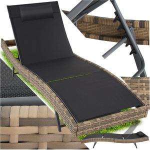 tectake® Wicker zonnebed met 6-voudig verstelbare rugleuning - Ligstoel met afneembaar hoofdkussen - Outdoor ligbed - UV-bestendig - Relaxstoel voor tuin, terras en balkon - Natuurkleur