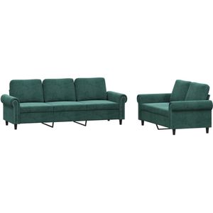 The Living Store 2-delige Loungeset met kussens fluweel donkergroen - Loungeset - Fluweel Sofa - Donkere Groene Bank - Lounge Meubels - Buitenkamerset