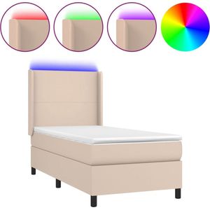 vidaXL Boxspring met matras en LED kunstleer cappuccinokleur 100x200cm