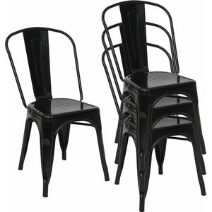 VORLOU - Set van 4 stoelen - Bistro stoel - Cafe stoel - Bistro stoel metaal - Tuinstoelen stapelbaar - Stapelbaar - Metalen industrieel ontwerp - stapelbaar - Zwart