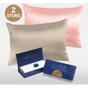Slowwave Premium Silk Pillowcase - Extra voordelig colorpack: Cherry Blossom (Roze) en Champagne - Ervaar het beste zijden kussensloop - 100% Mulberry zijde - 22 momme - Hoogste kwaliteit (grade 6A) - 60x70cm