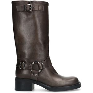 Manfield - Dames - Grijze leren biker boots - Maat 38