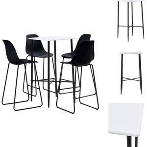 vidaXL Barset - Witte bartafel en 4 zwarte barstoelen - MDF/PVC-coating - Gepoedercoat staal - 60x60x111 cm - 48x57x112.5 cm - Set tafel en stoelen