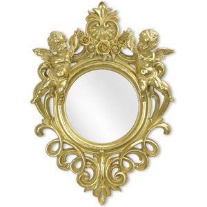 Zilveren  spiegel - Klassieke afwerking met engels - Polyresin, rond - 51 cm hoog