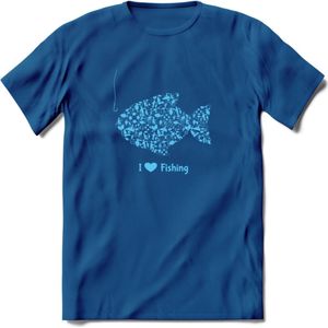 I Love Fishing - Vissen T-Shirt | Blauw | Grappig Verjaardag Vis Hobby Cadeau Shirt | Dames - Heren - Unisex | Tshirt Hengelsport Kleding Kado - Donker Blauw - XXL
