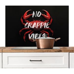 Spatscherm keuken 100x65 cm - Kookplaat achterwand Krab - Rood - Tekst - Zwart - Muurbeschermer - Spatwand fornuis - Hoogwaardig aluminium