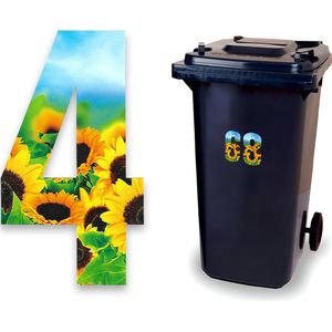 Huisnummer kliko sticker - Nummer 4 - Zonnebloem - container sticker - afvalbak nummer - vuilnisbak - brievenbus - CoverArt
