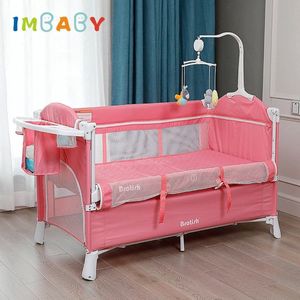 Imbaby - Stijlvolle Draagbare Wieg - Baby Wieg met Luiertafel - Ontdek het Gemak van de Dubbeldekker Baby Slaap Wieg en Multifunctionele Box - Roze - Babybedje - Campingbedje - 126x70x76 CM