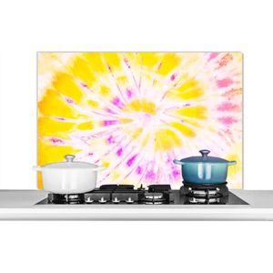 Spatscherm keuken 100x65 cm - Kookplaat achterwand Zomer - Tie dye - Geel - Muurbeschermer - Spatwand fornuis - Hoogwaardig aluminium