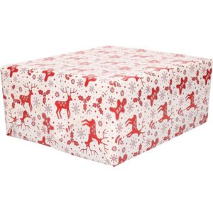 2x Rollen Kerst kadopapier print wit/rood  2,5 x 0,7 meter op rol 70 grams - Luxe papier kwaliteit cadeaupapier/inpakpapier - Kerstmis
