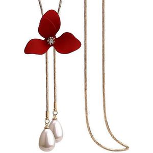 N3 Collecties Lange ketting rode bloem gesimuleerde parel kettingen hanger vrouwen
