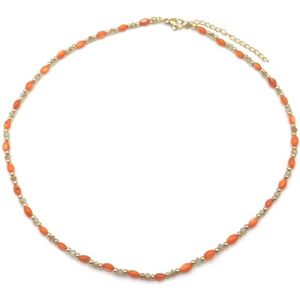 Ketting met Kralen - RVS - Lengte 39-44 cm - Goudkleurig en Oranje