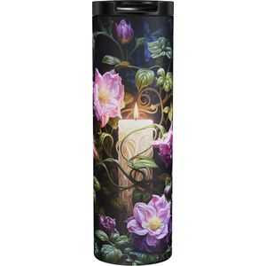 Kaars - Candle With Pink Flowers - Thermobeker 500 ml