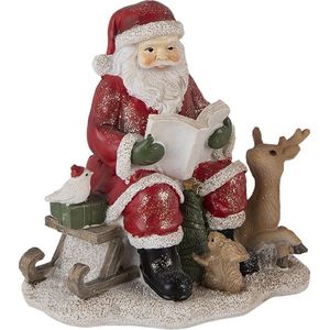 Clayre & Eef Beeld  Kerstman 14*12*13 cm Rood Kunststof Kerstdecoratie beeld decoratie  Decoratieve Accessoires